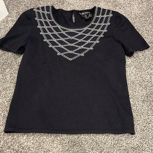 Escada Margaretha ley : wool and Rayon navy blue short sleeve top &